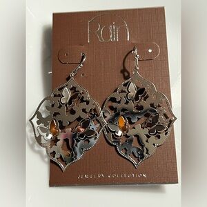 Rain Silver tone Filigree Butterfly Drop Earrings